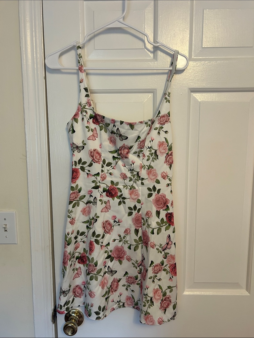 Alice + Olivia White Slip Dress with Pink Rose Print